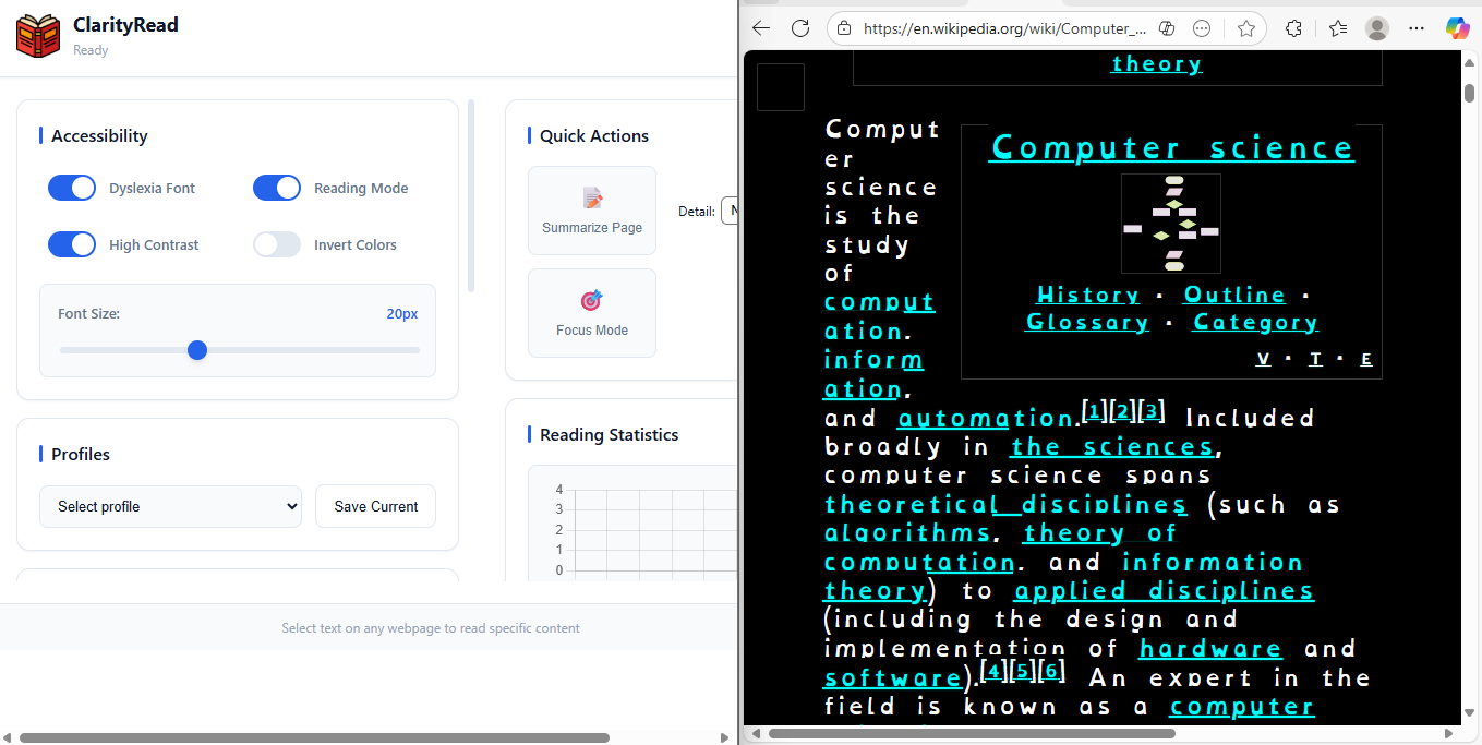 ClarityRead screenshot (reader overlay)